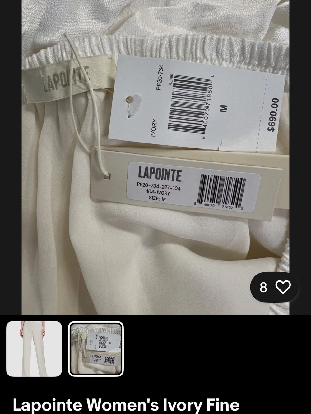 LAPOINTE Peach Fine Textured Satin Wide Leg Pants MD High Rise $690 Luxury Flowy - Picture 16 of 16